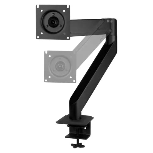 Black Solara single monitor arm with ghosted positions illustrating movement