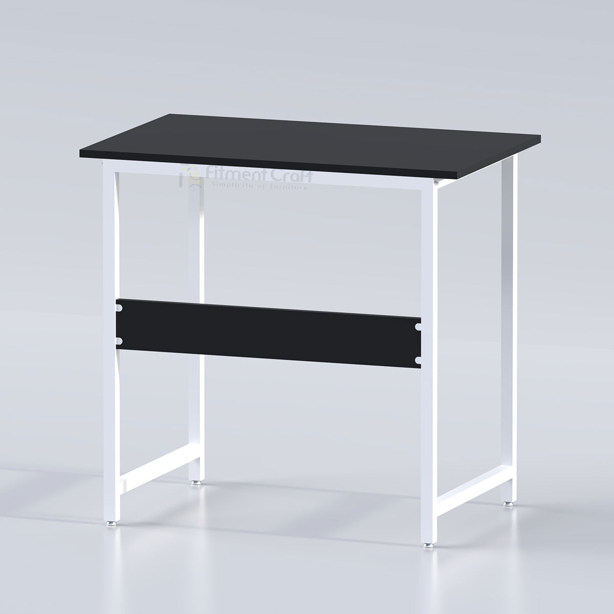 Black-top Sleek table with white frame and black modesty panel
