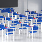 Blue and white Fusion modular school tables and chairs arranged in a classroom
