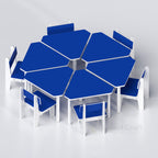 Blue Fusion modular school tables and chairs arranged in a circle