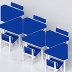Blue Fusion school tables and matching chairs arranged in rows