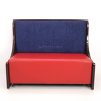 Blueberry sofa with blue backrest, red seat and dark brown side frame