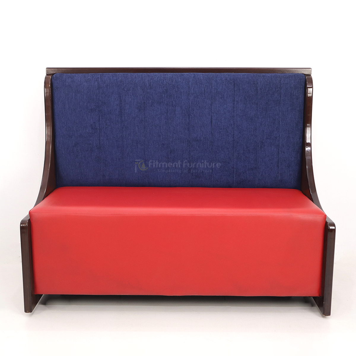 Blueberry sofa with blue backrest, red seat and dark brown side frame