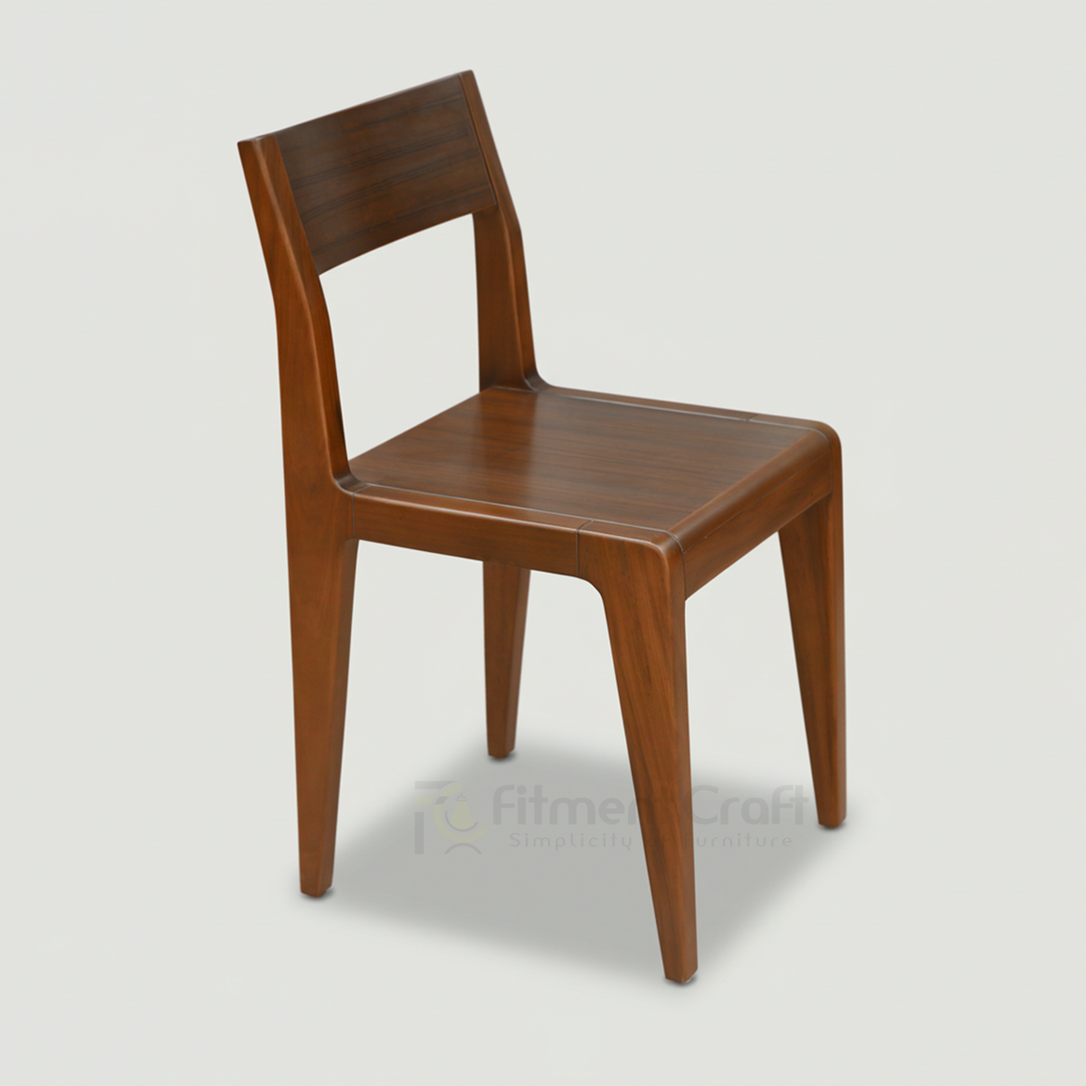 Brown Oaklyn dining chair with open rectangular backrest, angled view