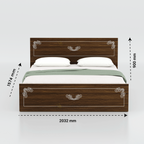 Brown Ornate bed with decorative white patterns and dimension arrows
