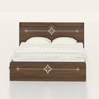 Brown Victorian bed front view with decorative white headboard and footboard patterns