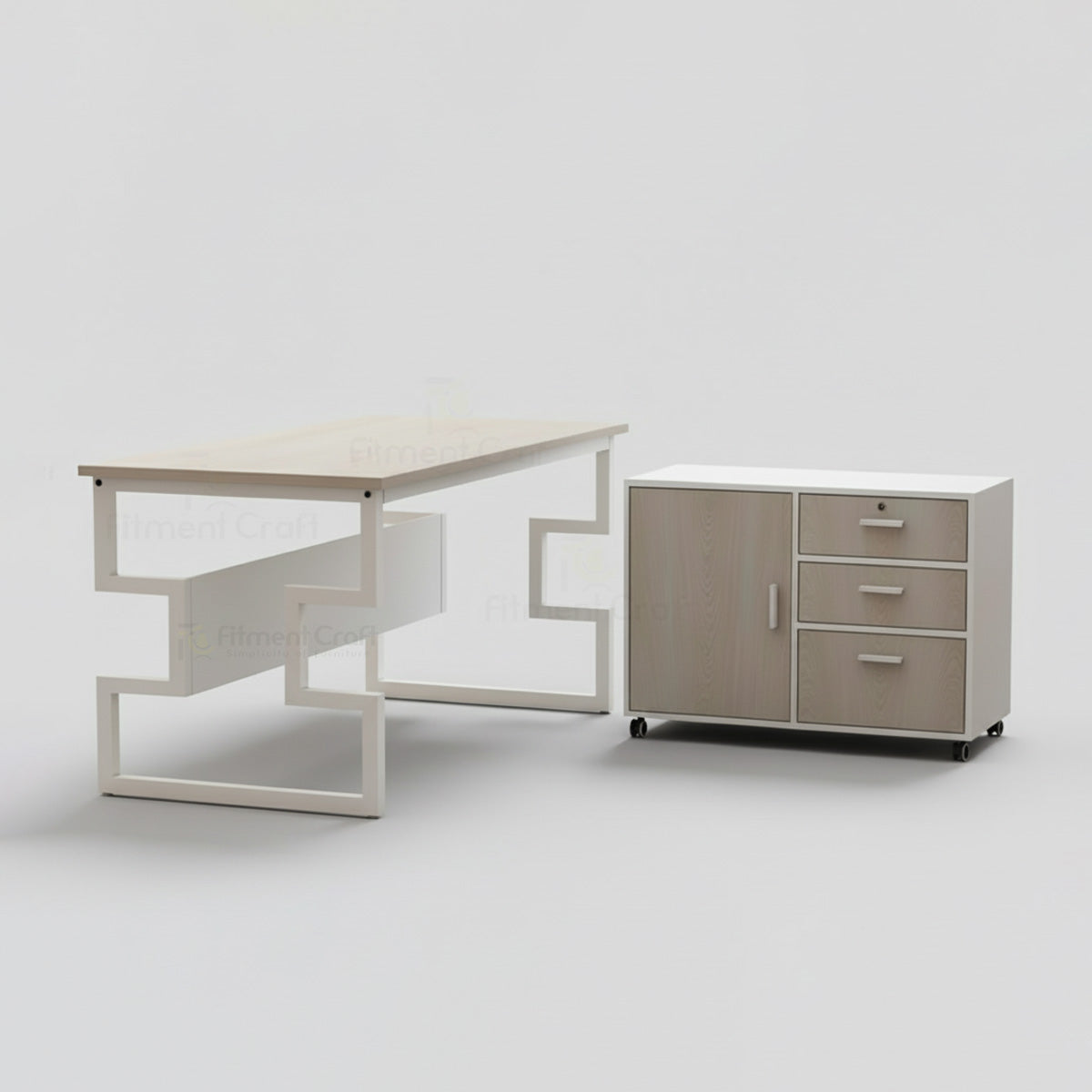 Cadence executive desk and matching mobile cabinet on castors, angled view