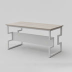 Pale Cadence executive desk with white geometric frame and modesty panel
