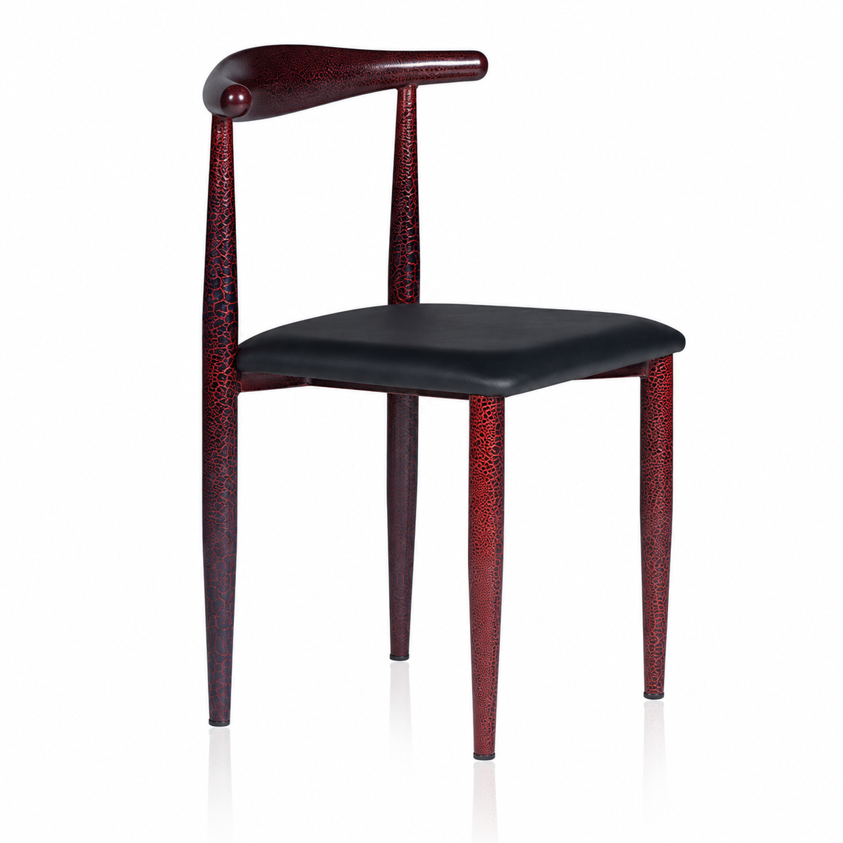 Caffe dining chair with red crackle-finish frame and black cushioned seat, front three-quarter view
