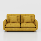 Mustard yellow Cameo two-seat sofa with matching cushions and tufted seat