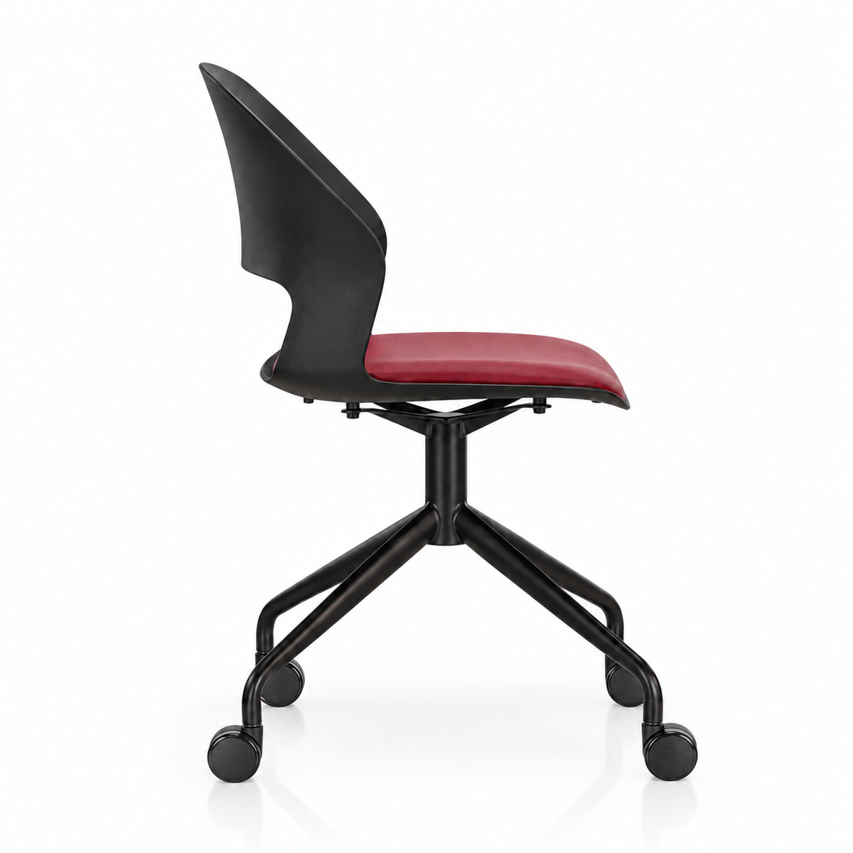 Side view of Vento castor visitor chair showing fixed-height column and four metal caster legs. AI-assisted reframing.