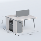 Cluster face-to-face two-person workstation with grey divider and dimension annotations