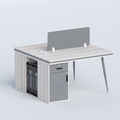Cluster face-to-face two-person workstation with grey divider and side storage cabinet