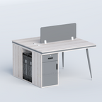 Cluster face-to-face two-person workstation with grey divider and side storage cabinet