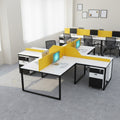 Colossus office workstation cluster with white tops, yellow dividers and storage pedestals