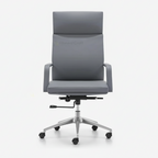Grey Comfix high-back office chair with armrests and silver wheeled base, front view