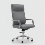 Grey Comfix high-back office chair with armrests and silver wheeled base