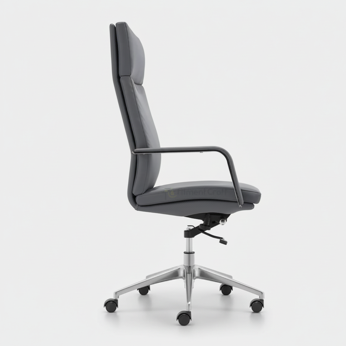 Grey Comfix high-back office chair with slim armrests, side view