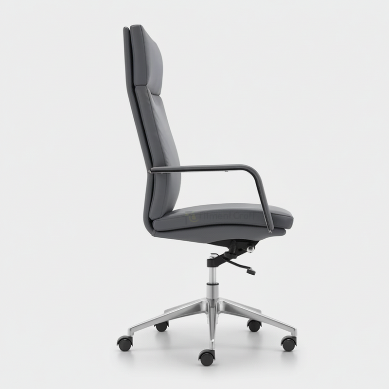 Grey Comfix high-back office chair with slim armrests, side view