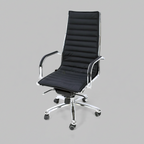 Black Confidence high-back office chair with horizontal padded sections and silver wheeled base