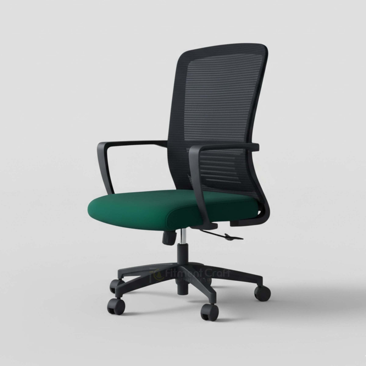 Core executive chair front angled view with green seat and black wheeled base
