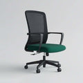 Core office chair with black mesh back, green seat and black wheeled base