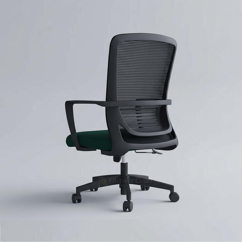 Core executive chair rear view with black mesh back and green seat