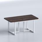 Dark brown Craving dining table top on white rectangular frame legs