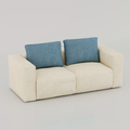 Cream Linen two-seat sofa with blue back cushions