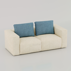 Cream Linen two-seat sofa with blue back cushions