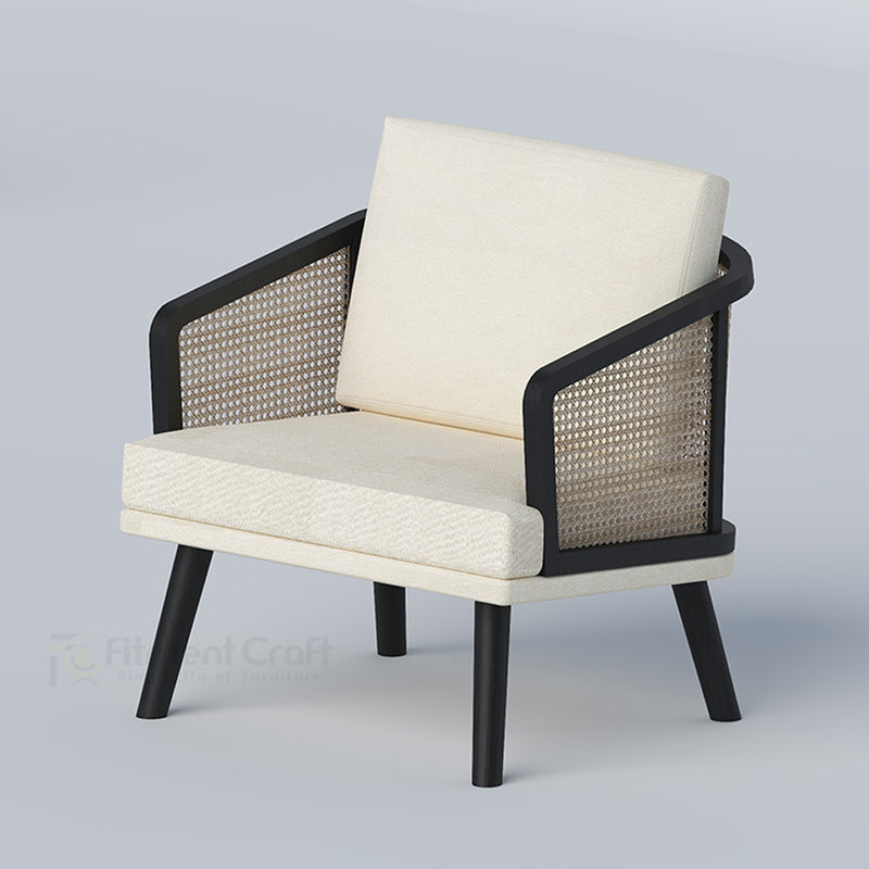 Cream Linora single-seat sofa with black frame, angled view