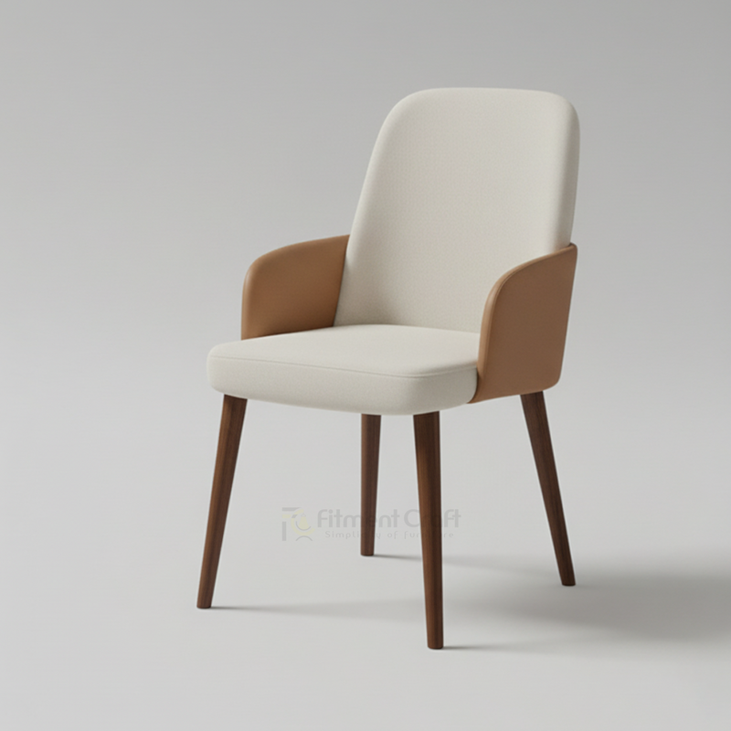 Cream Milo dining chair with brown arm panels and tapered brown legs