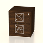 Dark brown Aynor bedside cabinet with two patterned drawers