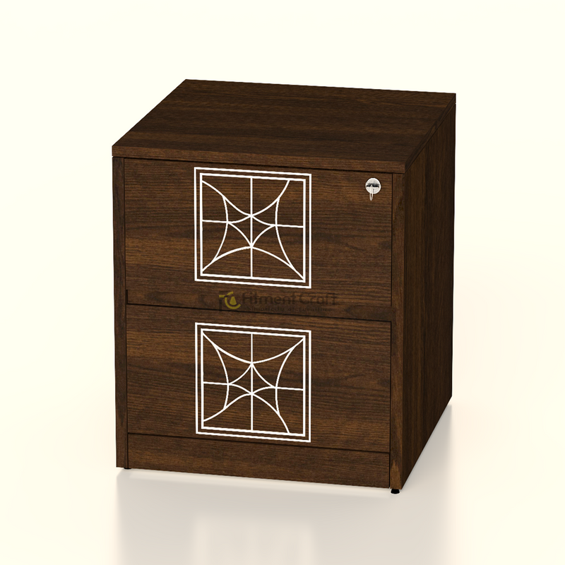 Dark brown Aynor bedside cabinet with two patterned drawers