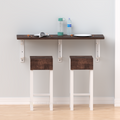 Wall-mounted brown Deli bar table with white brackets and two matching stools