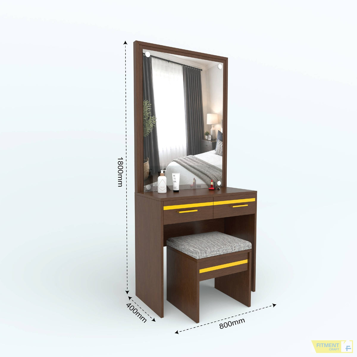 Goldline dressing table dimension diagram showing 800 by 400 by 1800 mm