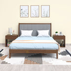 Brown DreamScape bed with grey padded headboard and matching bedside tables in a room