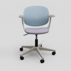 Easy conference chair with pale blue perforated back and grey seat, front view