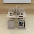 End view of Eminent workstation showing central dividers and under-desk storage