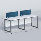 Flexi side-by-side workstation with blue dividers and dimension arrows