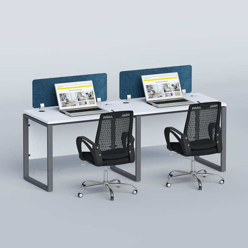 Flexi side-by-side workstation with two laptops and black office chairs