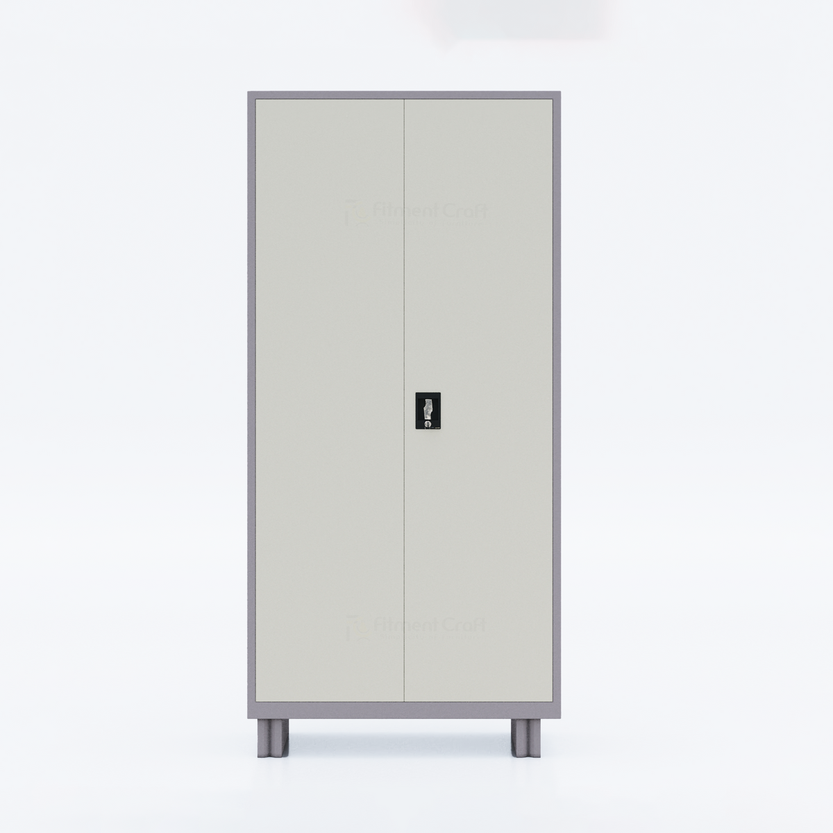 Grey and cream ALUXE double-door almirah front view with central lock