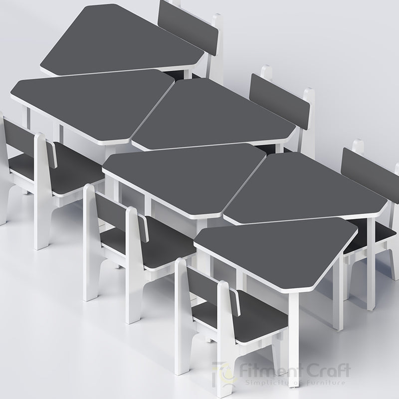 Grey Fusion modular school tables and chairs arranged in rows