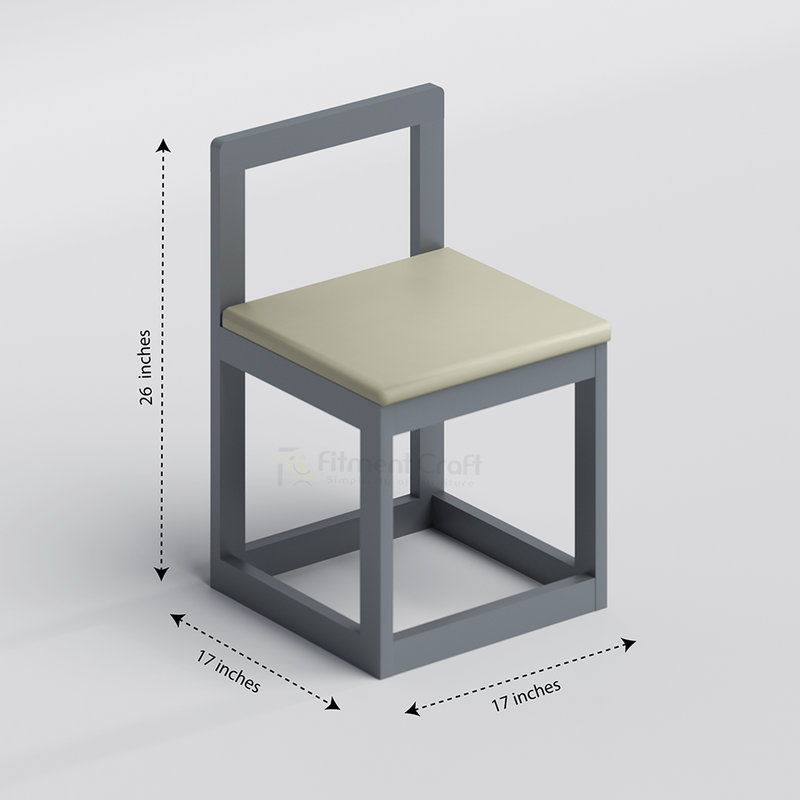 Grey Rustic dining chair with pale seat and dimension arrows