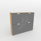 Grey Sarix shoe cabinet with two front panels and a shoe outline design