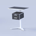 Space saving teacher workstation with lockable storage and industrial style steel structure