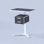 Space saving teacher workstation with lockable storage and industrial style steel structure
