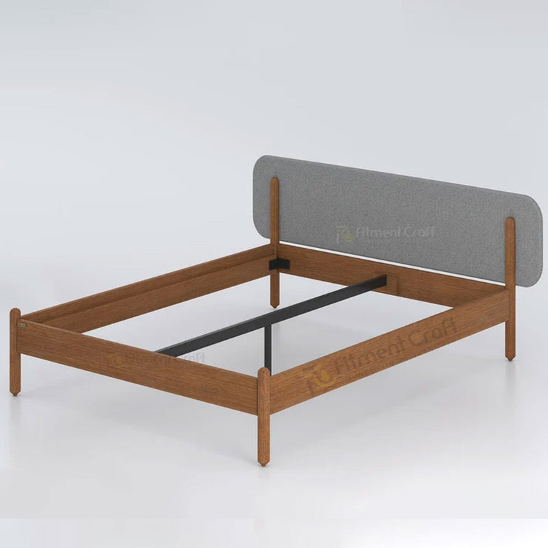 Hauser bed frame without mattress showing grey padded headboard and central support rails