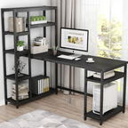 Large Apex study desk with dark desktop, tall side shelves and black frame