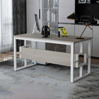 Light wood-tone Aristocrat executive desk with computer and lamp in an office